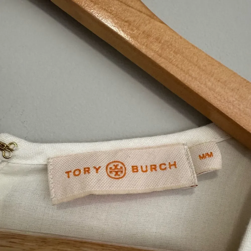 Tory Burch Linen Blend Embroidered Tunic Mini Dress